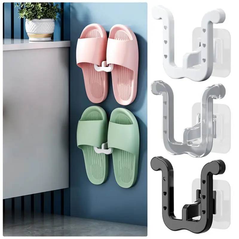 Self-adhesive Slipper Hooks Slippers Racks No-punch Wall Mounted Shoes Storage Rack Drying Hanger Bathroom Shoe Hook Accessories