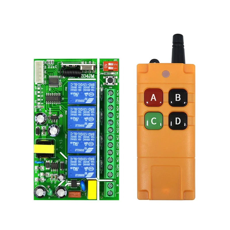 ガレージドア用ワイヤレスリモコン,受信機送信機スイッチ,電気ドア,ファン,AC 220v,4 ch,RF, 433mhz