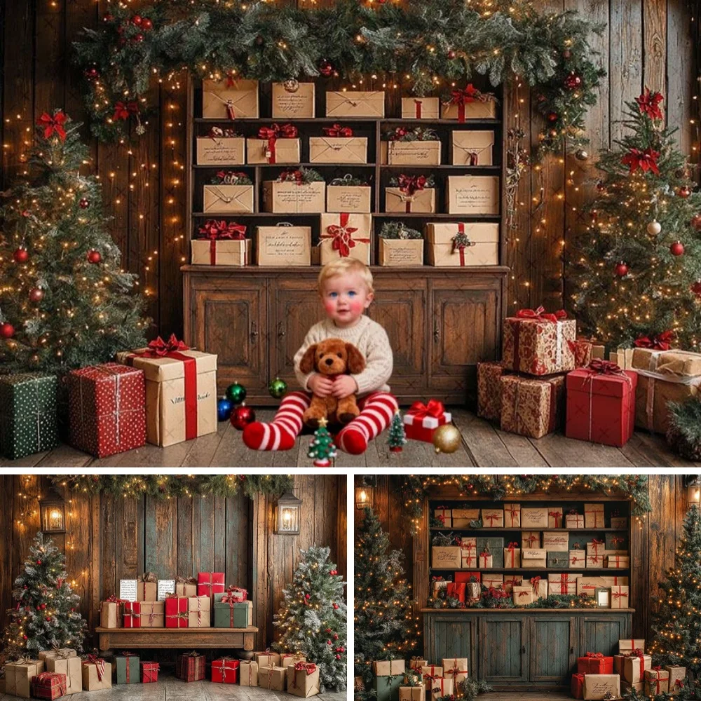 

Vintage Christmas Cupboard Wood Wall Photography Background Xmas Tree Kids Family Portrait Decor Backdrop Photo Studio Supplies