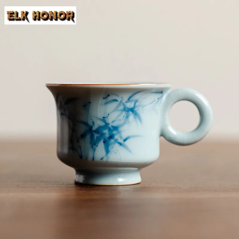 

40ml Hand-painted Blue Bamboo Teacup Boutique Tea Bowl Cute Cup Tea-tasting Smelling Cup Jianzhan Master Cups Tableware Craft