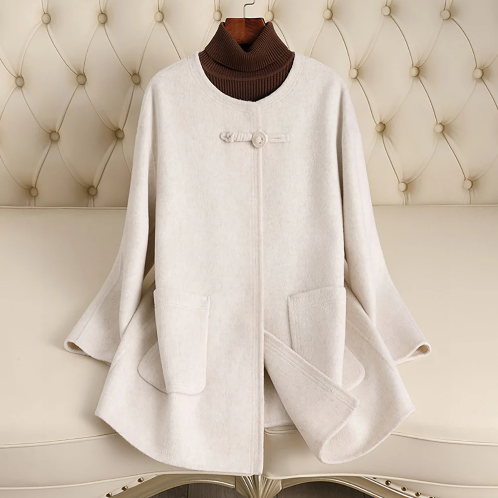 

Женское высококачественное двустороннее кашемировое пальто, модное повседневное короткое шерстяное пальто в китайском стиле, весенне-осеннее новое поступление