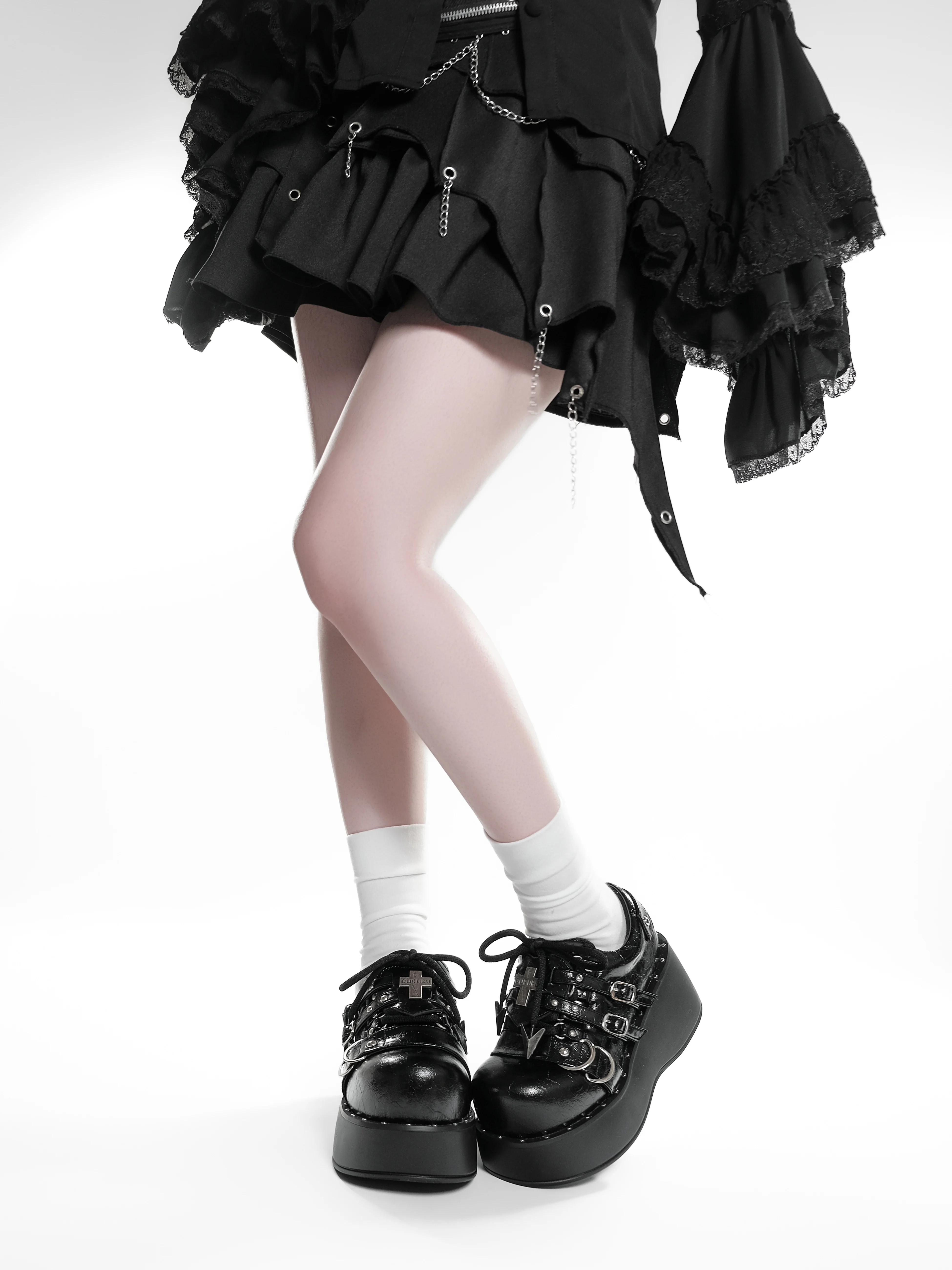 Niche Designer Punk Style Women's Shoes Avant-Garde Dark Y2K Sub-Culture Punk Platform Leather Shoes