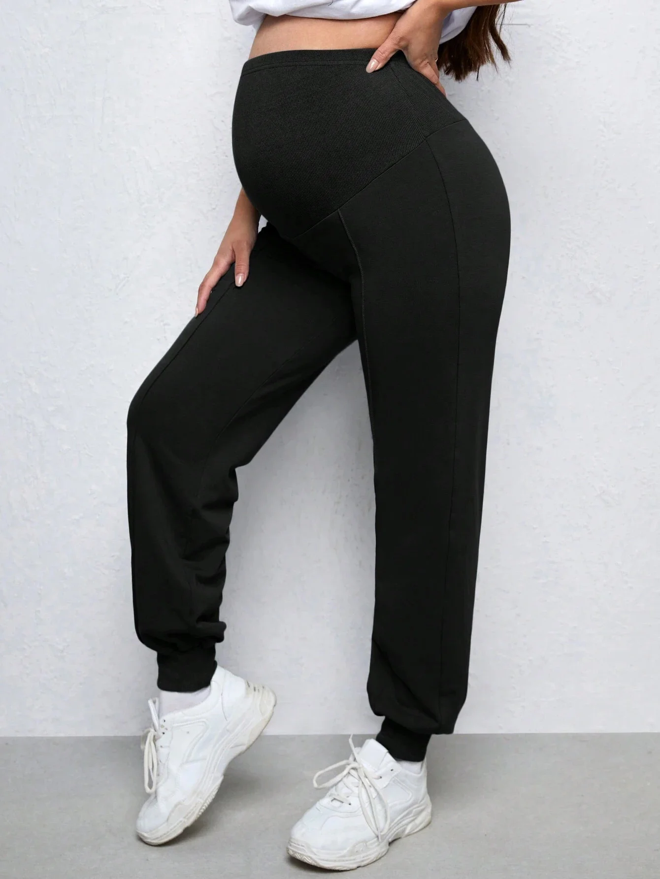 Calças jogger maternidade cor sólida para mulheres, calça esportiva casual para gravidez, conforto na barriga, roupa ao ar livre, nova