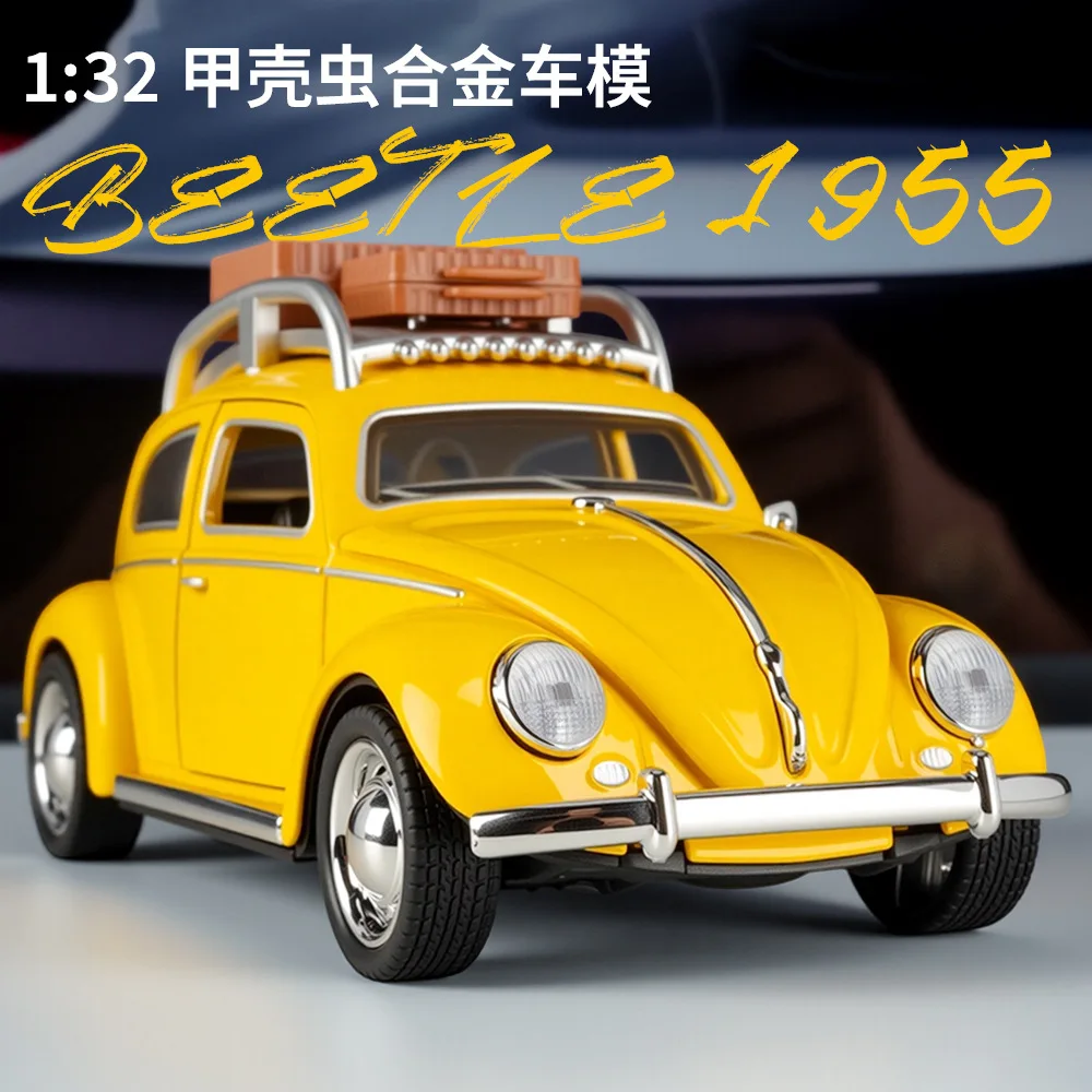 1:32 1955 비틀 미니어처 자동차 합금 다이캐스트 모델 장난감 문 열림 소리와 빛 풀백 차량 어린이 휴일 선물