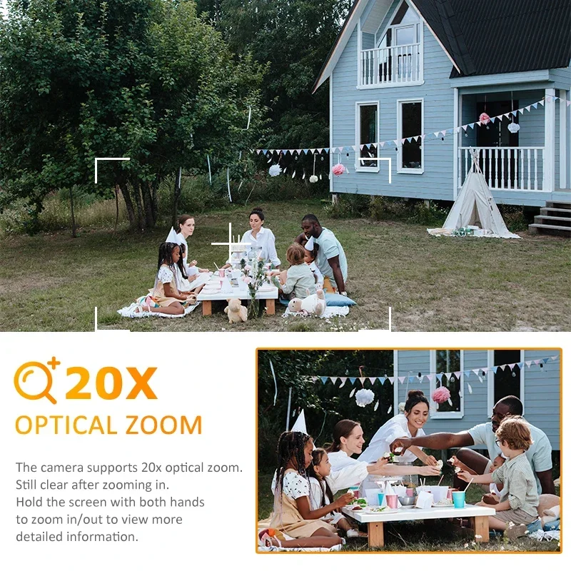 Kamera IP Dome 4K 8MP 5MP POE z automatycznym śledzeniem, WiFi, do użytku zewnętrznego, sieciowa, z 20-krotnym zoomem optycznym, kamera PTZ do monitoringu.