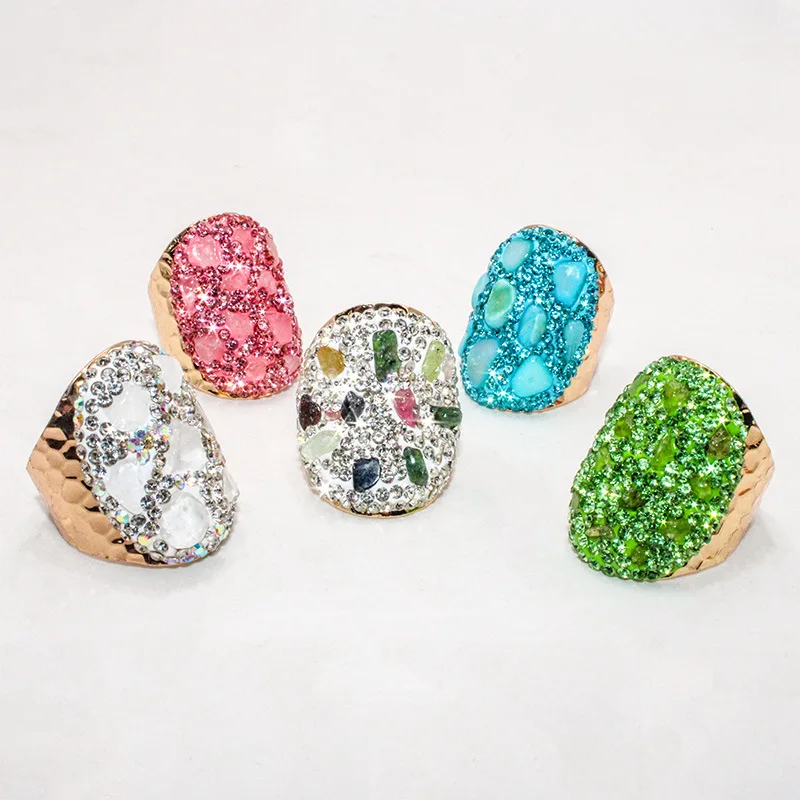 

Handmade genuine new gravel point crystal natural rough stone ring women's adjustable fashion Korean version versatile