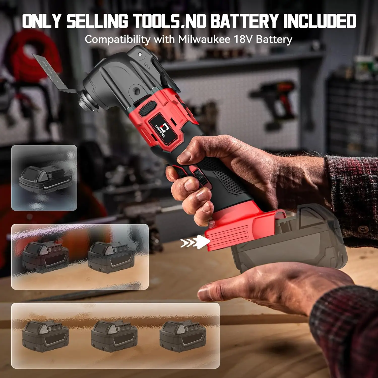 Cordless Oscillating Tool Compatible with Milwaukee 18V Battery, Brushless-Motor Tool with Auxiliary Handle, Oscillating Multi