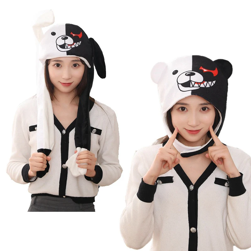 

Super Danganronpa Monokuma Cosplay Bear Ears Moving Hat Cute Black White Paws Hat Plush Pressing Jumping Cap Ears Move Drop Ship