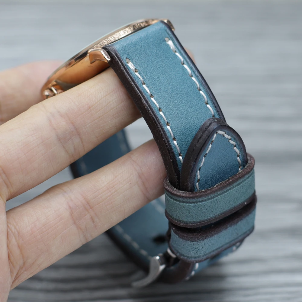 Watch Strap Cow Leather Retro Handmade Wristband 20mm 22mm 24mm Vintage Thick Watchband Watch Strap Belts Polished Buckle