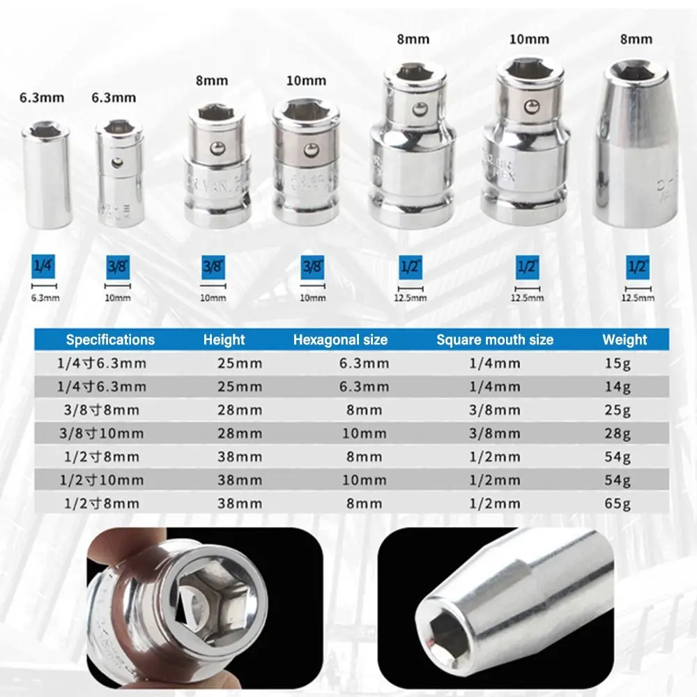 High Quality Universal Ratchet Adapter 1/4 3/8 1/2 Hand Too Ratchet Wrench Adapter Hex Bit Adapter Wrench