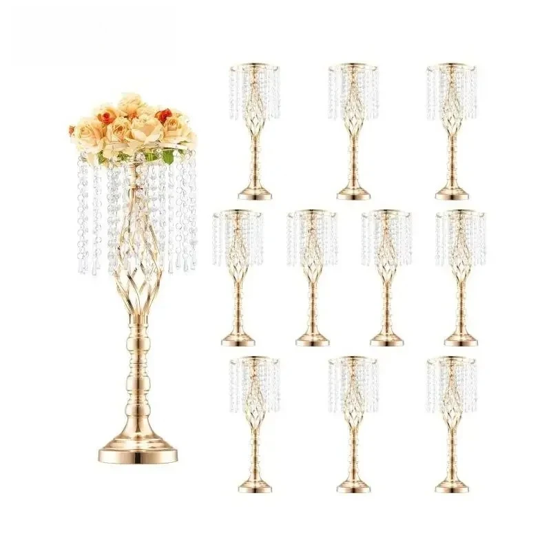 

SIHAO 10 шт., высота 55 см, хрустальная свадебная подставка для цветов, свадебная центральная ваза, золотые держатели для цветов, стеллаж для цветочной выставки товаров для свадьбы