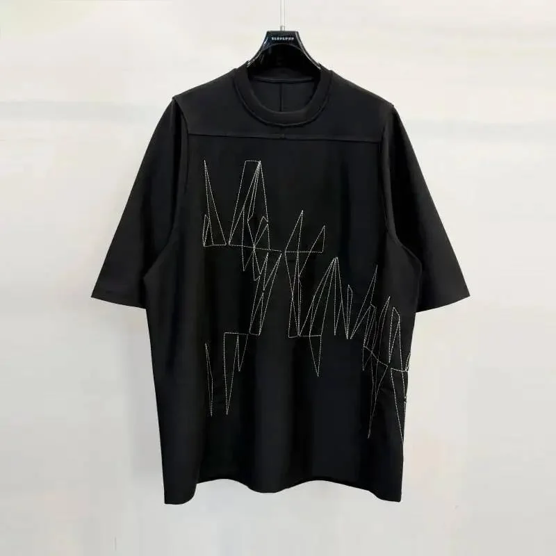 Fashion Geometric Embroidery T Shirt Men's High Street Loose Oversize Short Sleeve Top 2026 Summer New 236N8