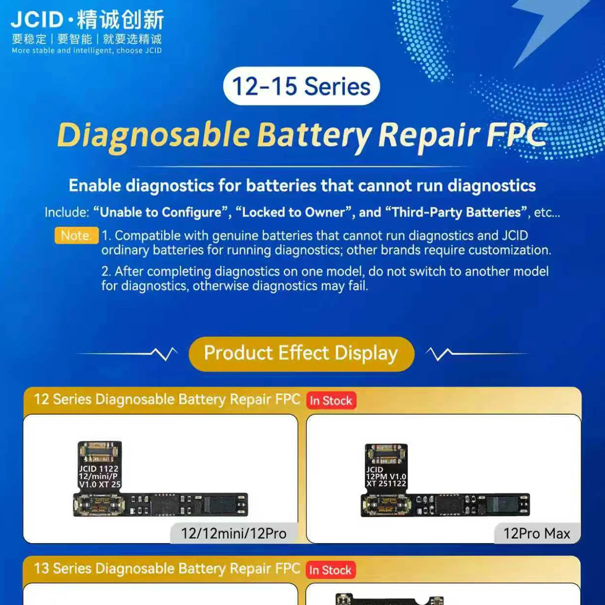 JCID JC Diagnosefähiges Batterie-Reparatur-FPC-Flexkabel für iP 12-15 Pro Max Serien-Batterien, die keine Diagnose-Tools ausführen können, Set – Detail 1