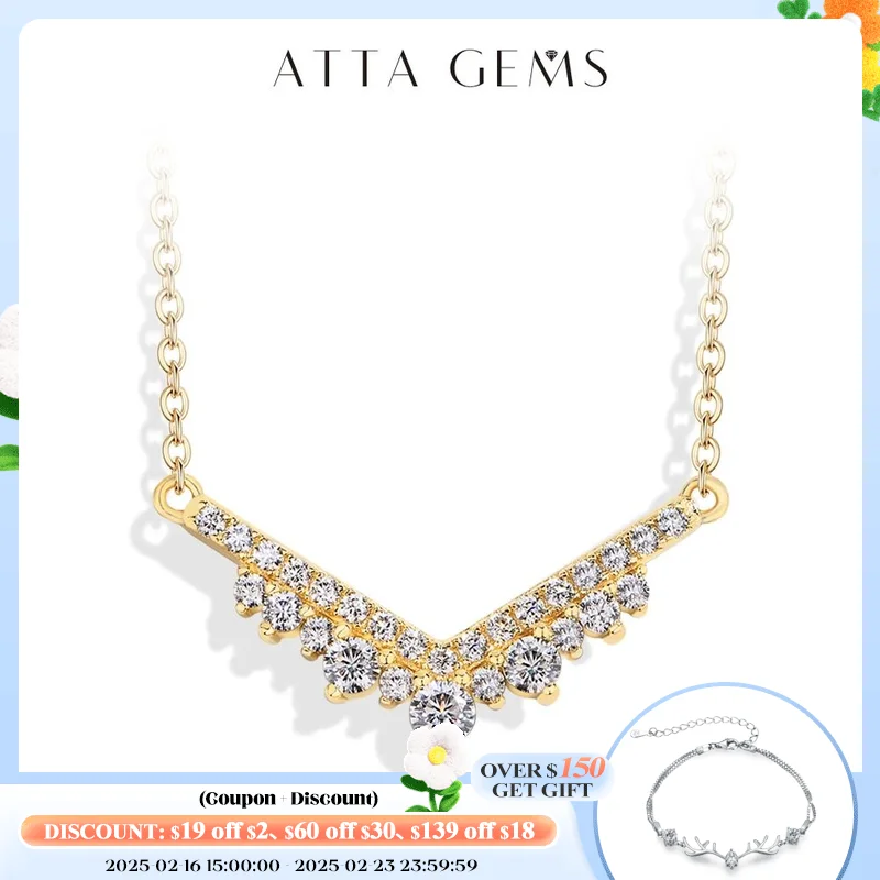 ATTAGEMS Full D Color VVS1 Moissanite Diamond Necklace For Women Luxury Triangle Crown S925 Sterling Silver Wedding Jewelry Gift