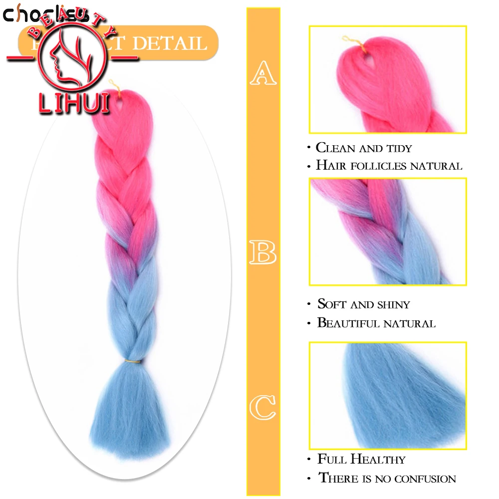 Pré esticado trança extensões de cabelo para tranças africanas, pacotes sintéticos coloridos, Yaki Straight Jumbo Braid Hair, 24"