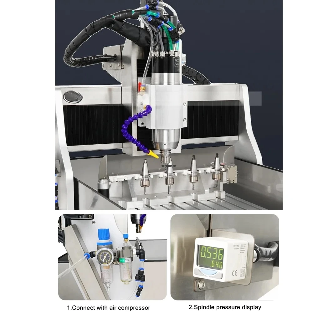 2200W ATC Spindle CNC 6040 Square Rail Metal PCB Milling Drilling Machine With Automatic Tool Change