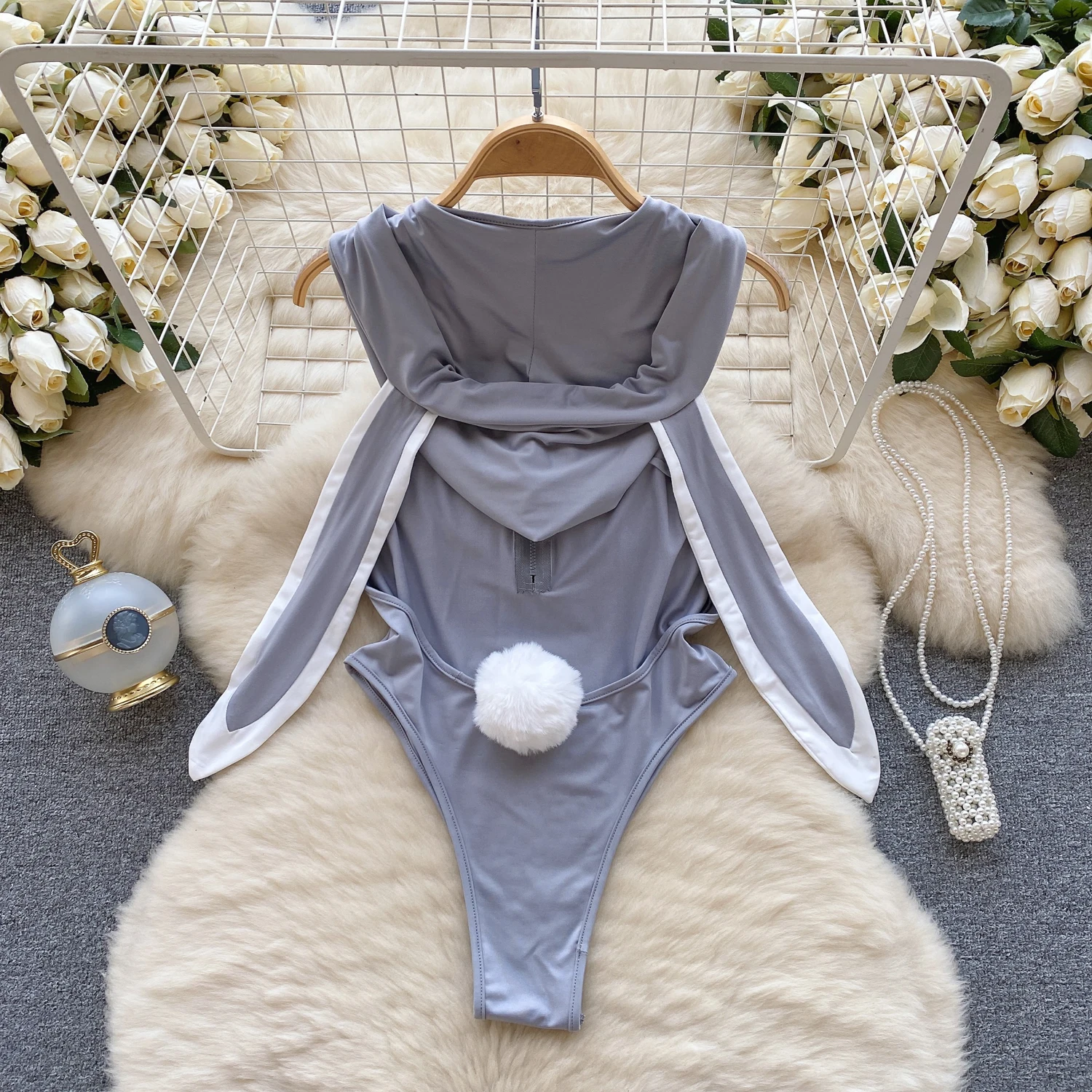 HotSweet Sexy Women's Bodysuit Rabbit Girl Cosplay Uniform Sleveless Jumpsuit  Backless Sexy Hollow Lingerie Sweet Cute Rabbit