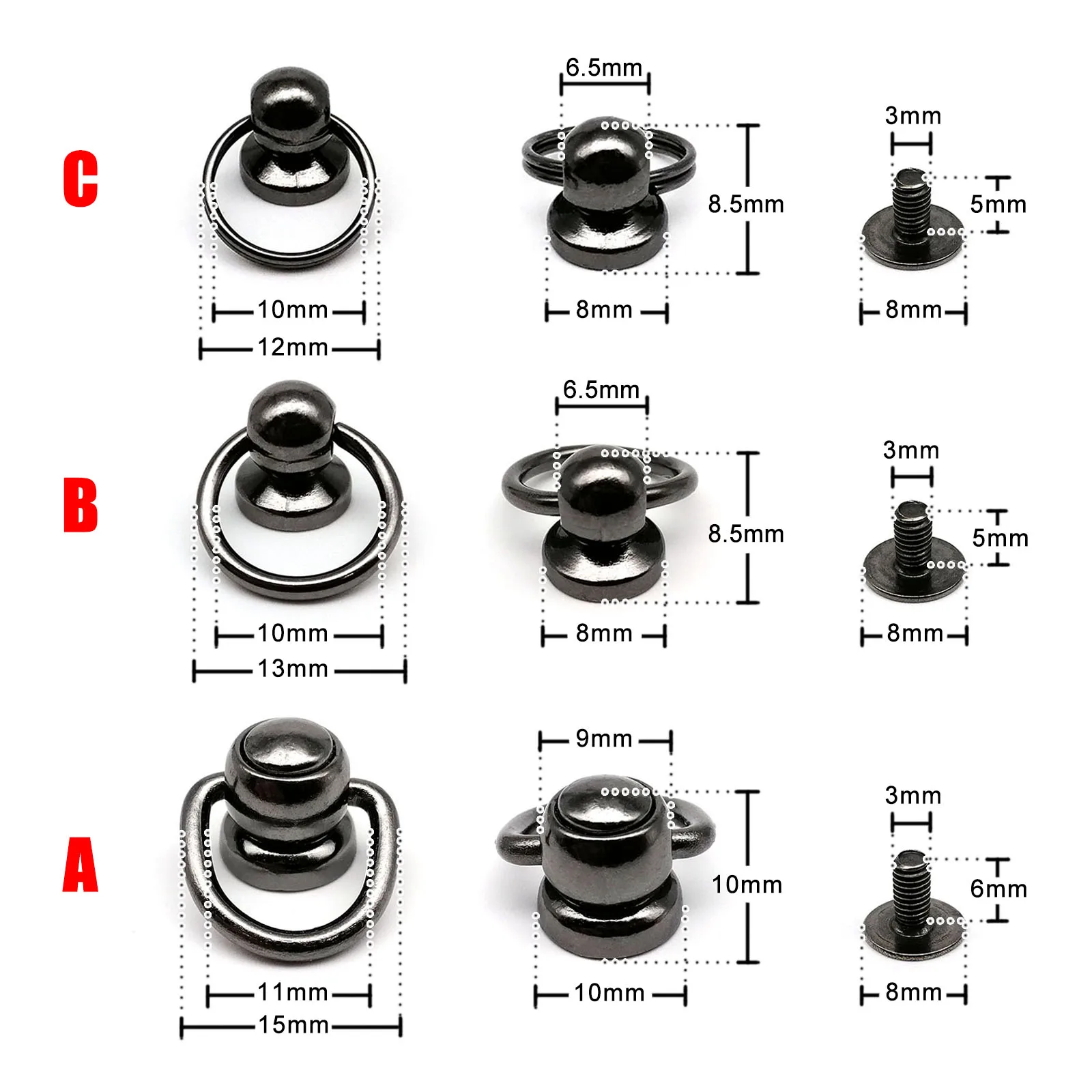10 Stück Metall Zinklegierung Kugel Nagel Screwback Chicago Schraubverschluss Nieten Stud Spot mit O-Ring für Leder Tasche Gürtelband Handyhülle – Detail 15