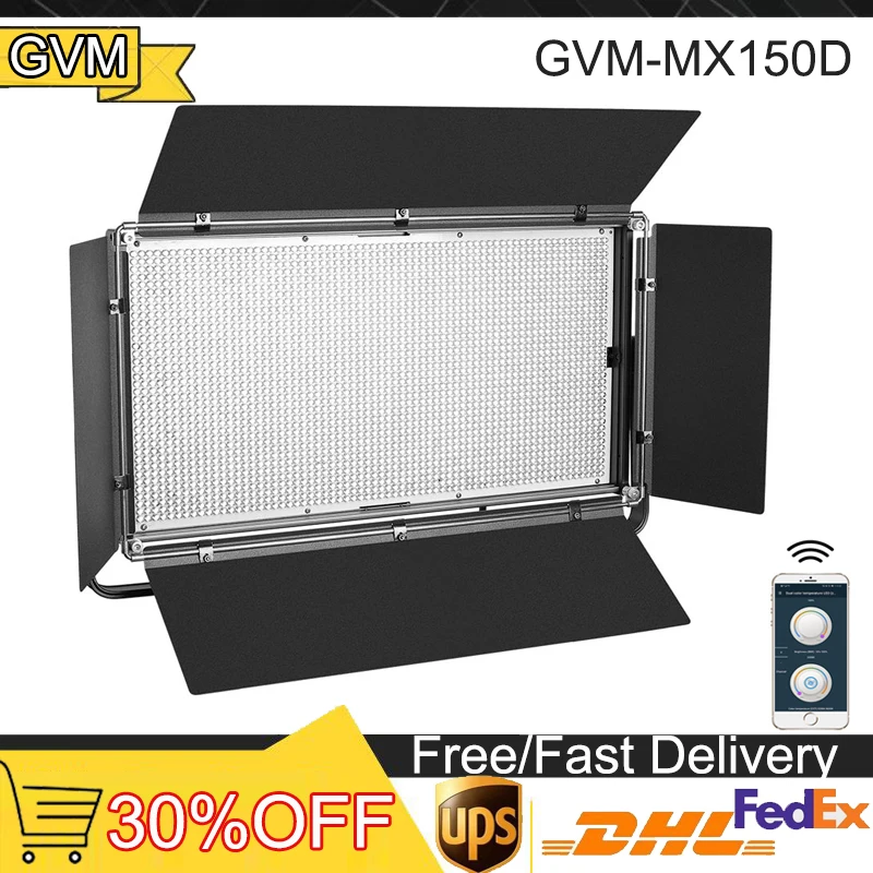 

Двухцветные студийные светодиодные лампы GVM MX150D 150 Вт для фотосъемки, видеосъемки, светодиодные лампы 2448 шт., панель с 4-ходовыми шторками, 3200k-5600k