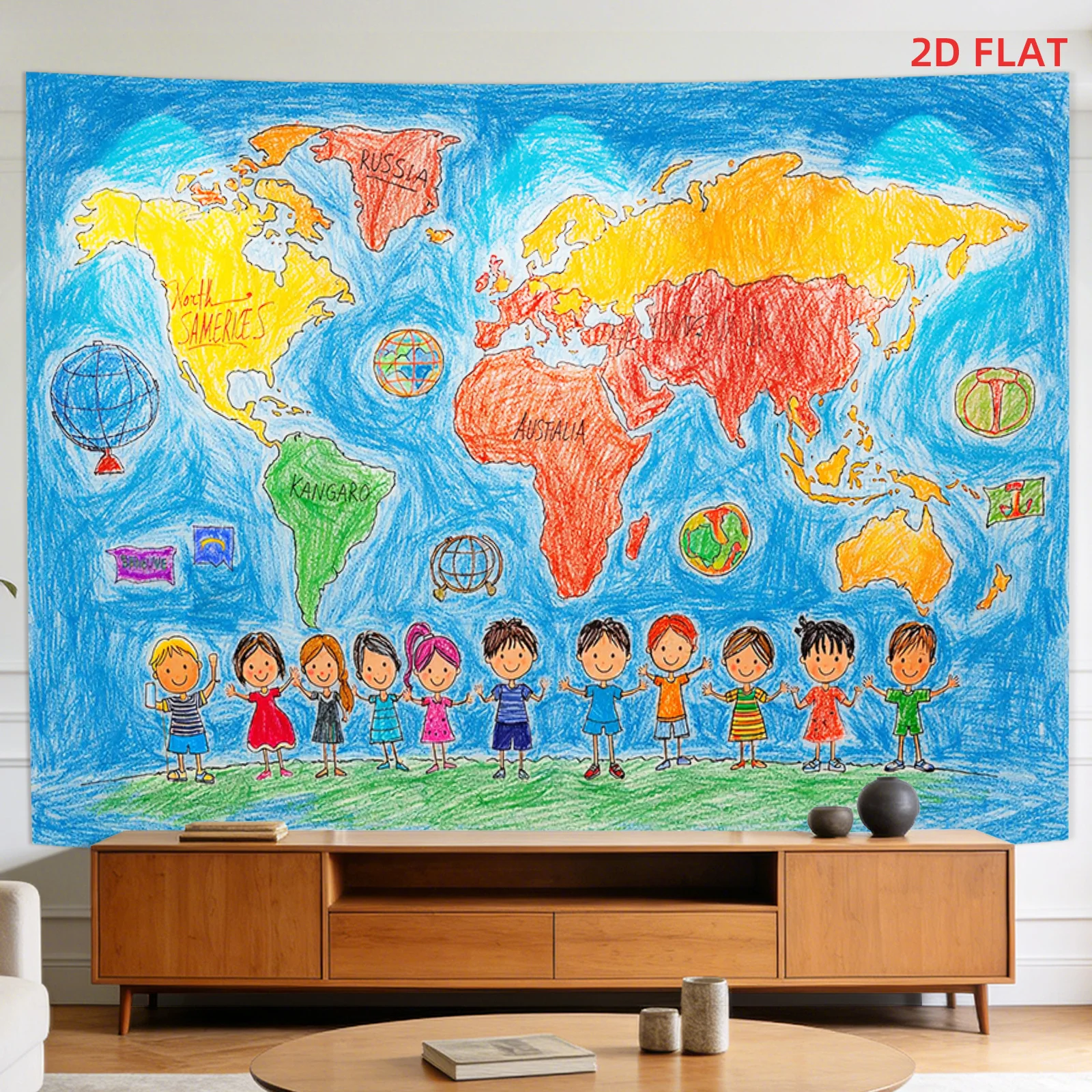 Tapisserie murale bohème carte du monde pour la décoration de chambre d'enfant, géographie éducative, voyage, décoration murale, affiche murale pour salle de classe pour enfants