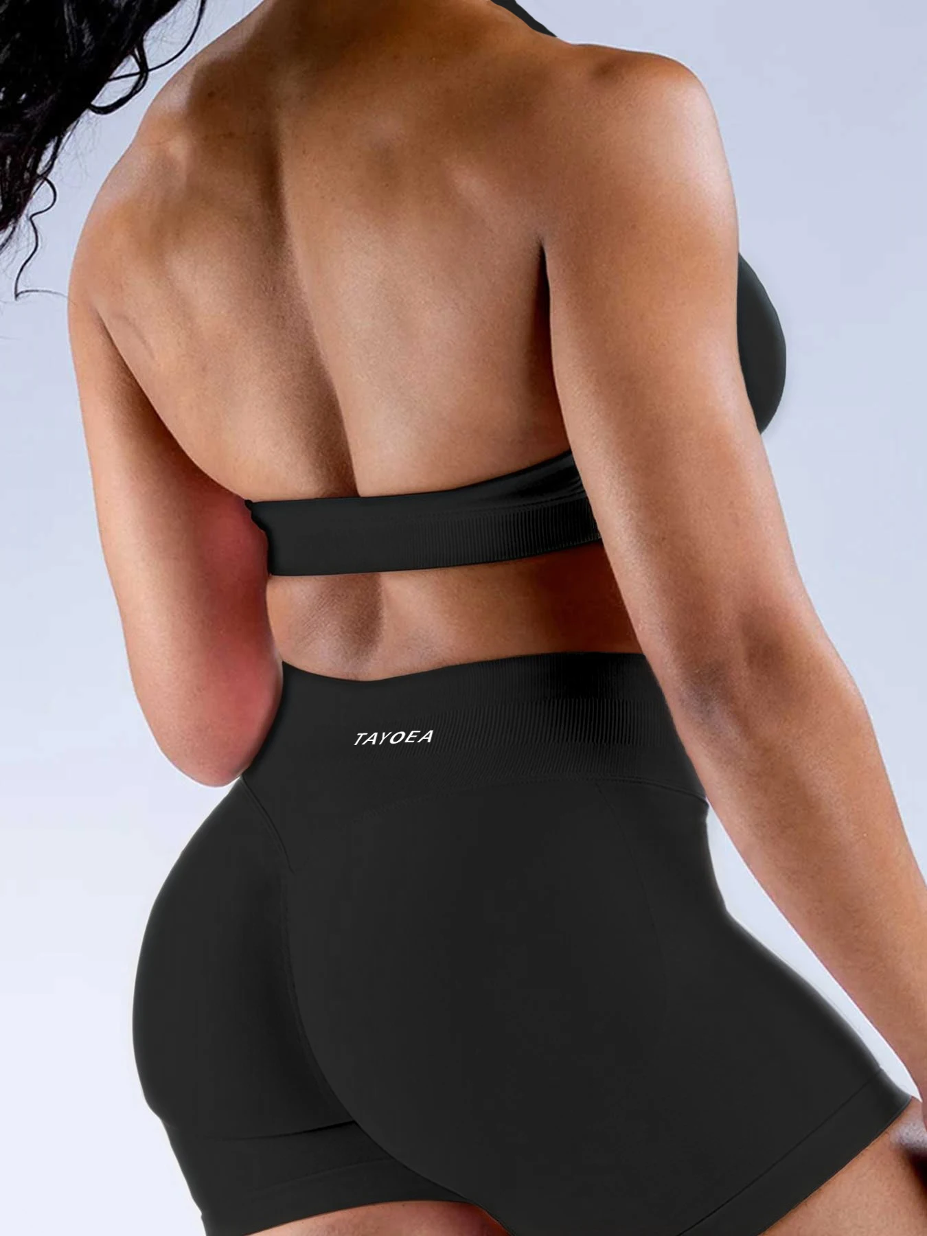 TAYOEA Ribbed Knit Halter Workout Set Women High Support Shockproof Bra and 3D Scrunch Butt Shorts 2 Piece Set High Waist Tummy Control Breathable Gym Running Weightlifting Fitness Suits