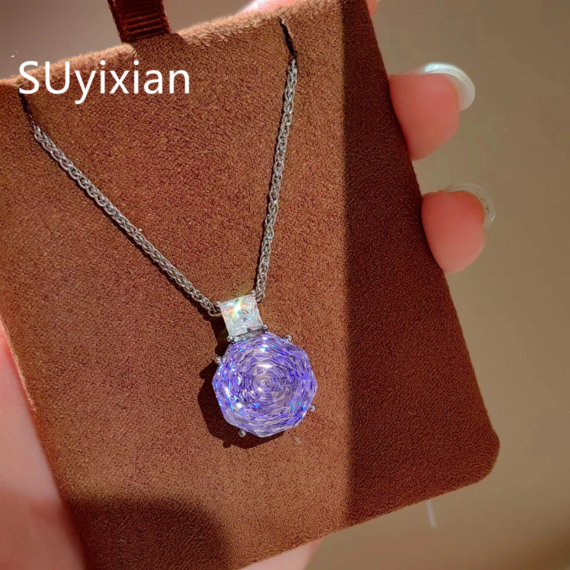 925 Sterling Silver Fashion Dry Rose Cut Zircon Glacier Blue Necklace Pendant Earrings Ring Set Anniversary Gift