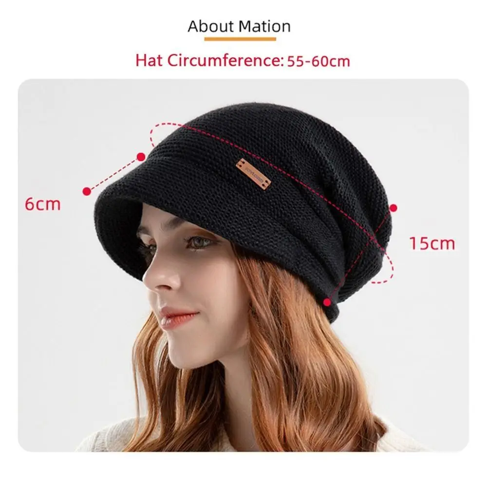 Fashion Soft Knitted Hat Fleece Lined Thickened Beanies Short Brim Windproof Ear Protection Women Girl