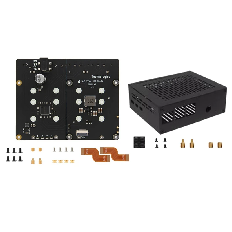 X1011 PCIE To M.2 NVME SSD Expansion Board+Case For Raspberry Pi 5 Support 4Xssd For 2280/2260/2242/2230 M.2 NVME SSD