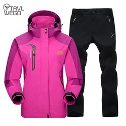 TRVLWEGO Women Jacket Pants Hiking Set Camping Spring Autumn Outdoor Waterproof 20000MM Windbreak Suit Trekking Coat Trousers