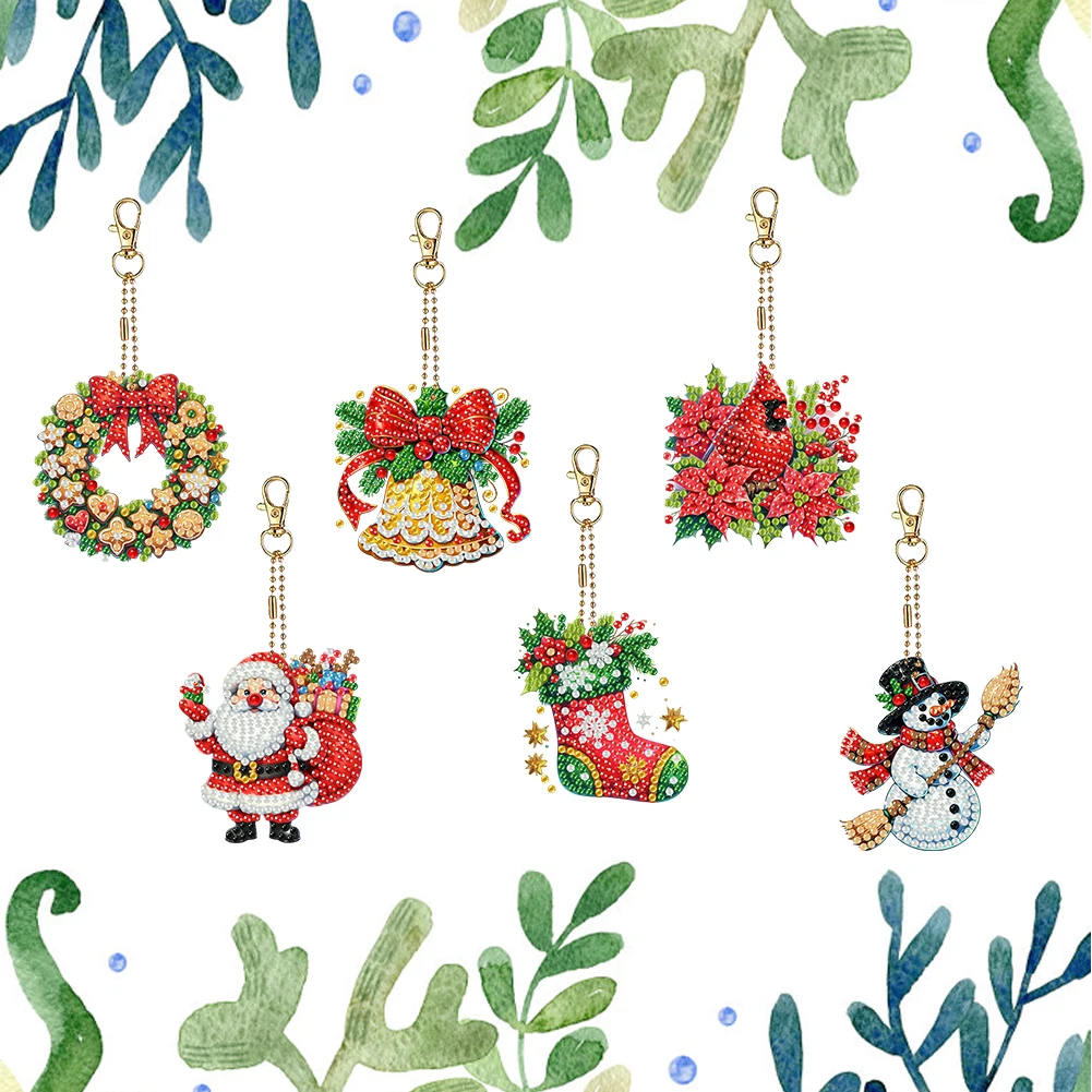 

Набор для алмазной вышивки: 6 шт. 2D плоских брелоков с алмазной мозаикой «Счастливого Рождества»