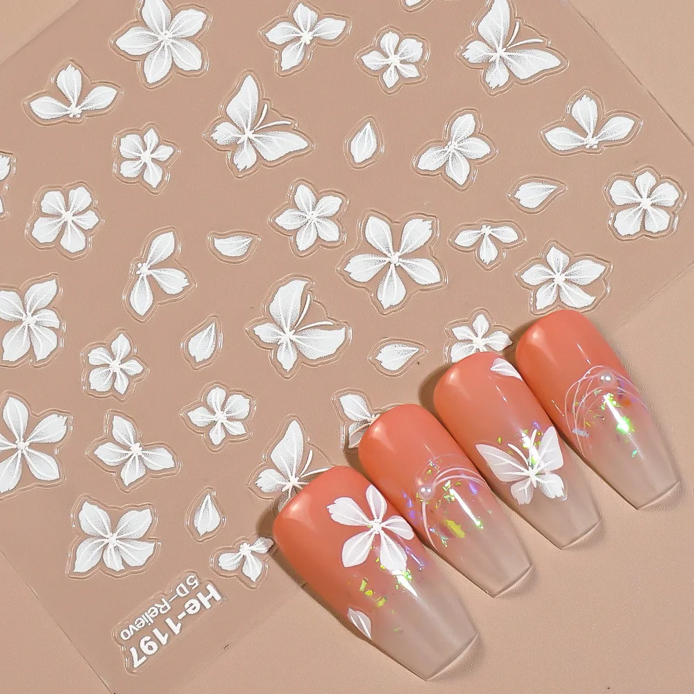 Pegatinas de uñas de mariposa Floral Multicolor en relieve 5D, calcomanías en relieve de estilo IG a la moda de verano para mujeres, decoraciones de manicura DIY