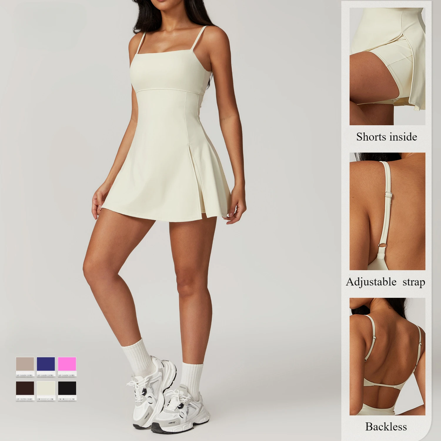 Tennis Dress with Shorts Women Badminton Clothing Casual 2024 Golf Wear Workout  Gym Outfit Sport Dress with Shorts Underneath