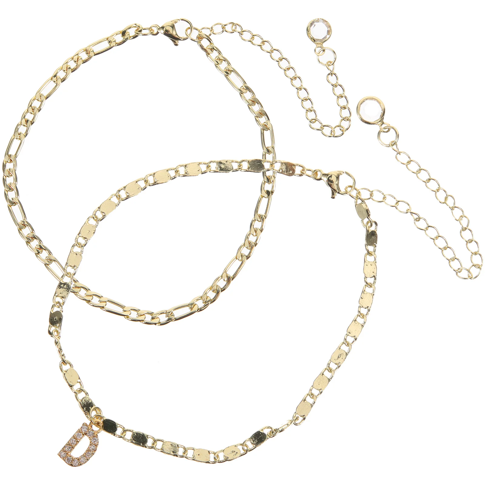 

2Pcs Letter Anklets Stainless Steel Copper Adjustable Foot Jewelry Fashion Ankle Bracelets for Women Summer Women Ankle Jewelry