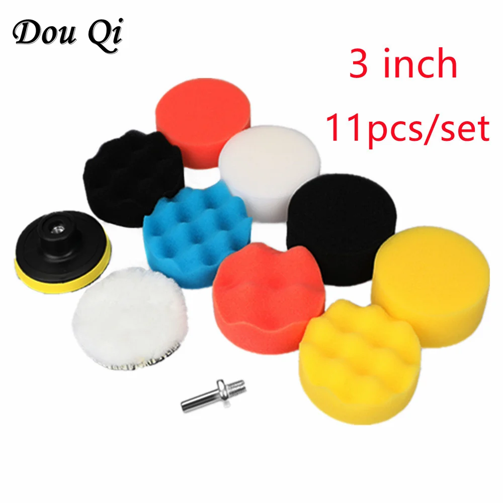 11Pcs/Set 3inch Car Self-Adhesive Buffing Waxing Sponge Wool Wheel Polishing Disc Pad For Automotive Polisher Drill Adapter