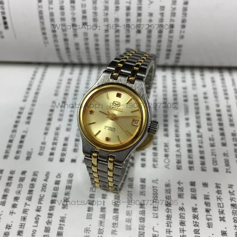 

24-Hour Shipping Seagull Brand White Steel Strip Nails Red Diamonds Yellow Single Calendar Automatic Mechanical Women's Watch