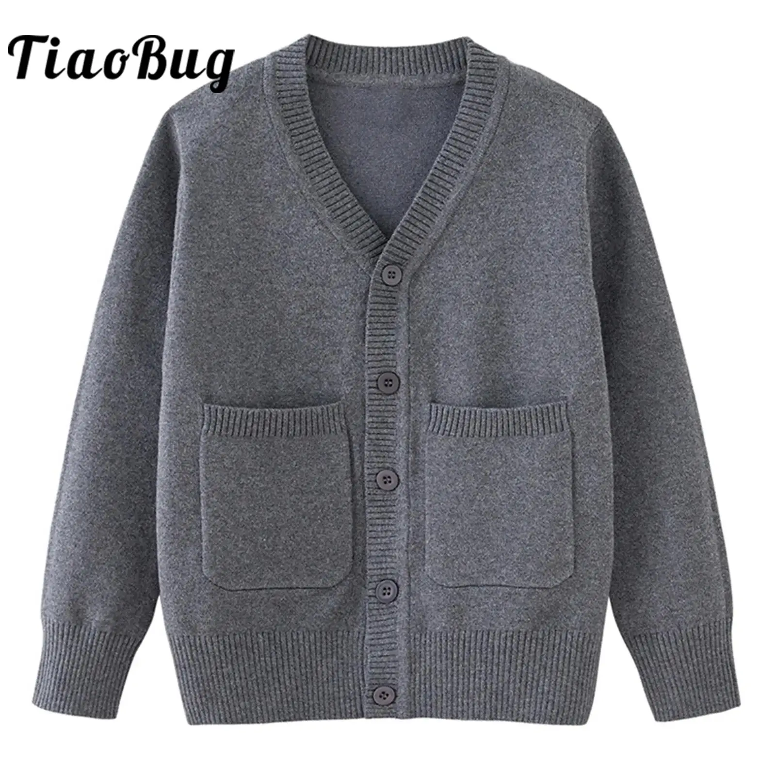 Autumn Spring Coats Kids Boys Girls Long Sleeve Bolero V Neck Button Down Rib Hem Knit Cardigan Wraps Children Sweater Tops