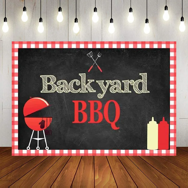 Backyard BBQ Photography Backdrop Rustic Checkered Picnic Party Background Banner Poster Decor Happy Birthday Party Baby Shower