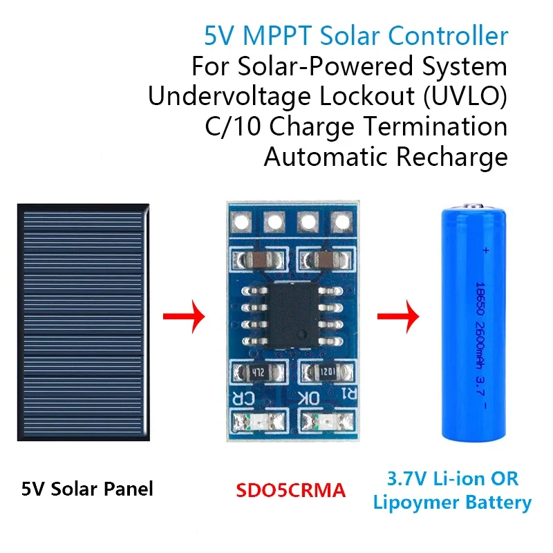 MPPT Solar Charge Controller 1A 4.2V 3.7V 18650 LiPo Li-ion Lithium Battery Charger Module SD05CRMA Solar Panel Battery Charging