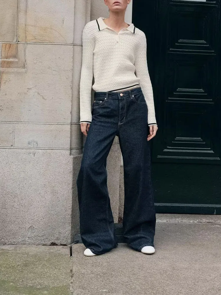 Printemps nouveauté femmes tricoté Long Sve irt col huit brins tissé Simple polyvalent couleur Blo trajet Sle