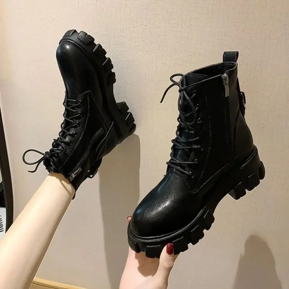 Female Short Shoes Biker Chunky Women\'s Ankle Boots Black Booties Platform On Promotion Y2k Trend 2024 Designer Luxury Pu Hot 39