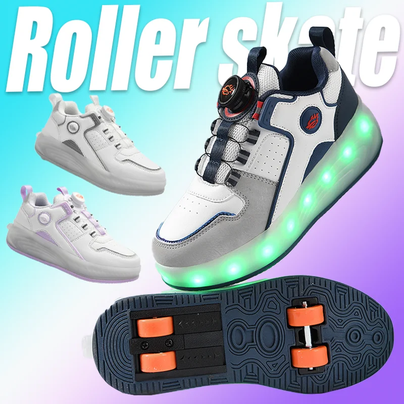 

Детские четырехколесные прогулочные туфли со светодиодной подсветкой, двухрядные роликовые коньки, обувь для коньков, детская обувь унисекс на колесиках
