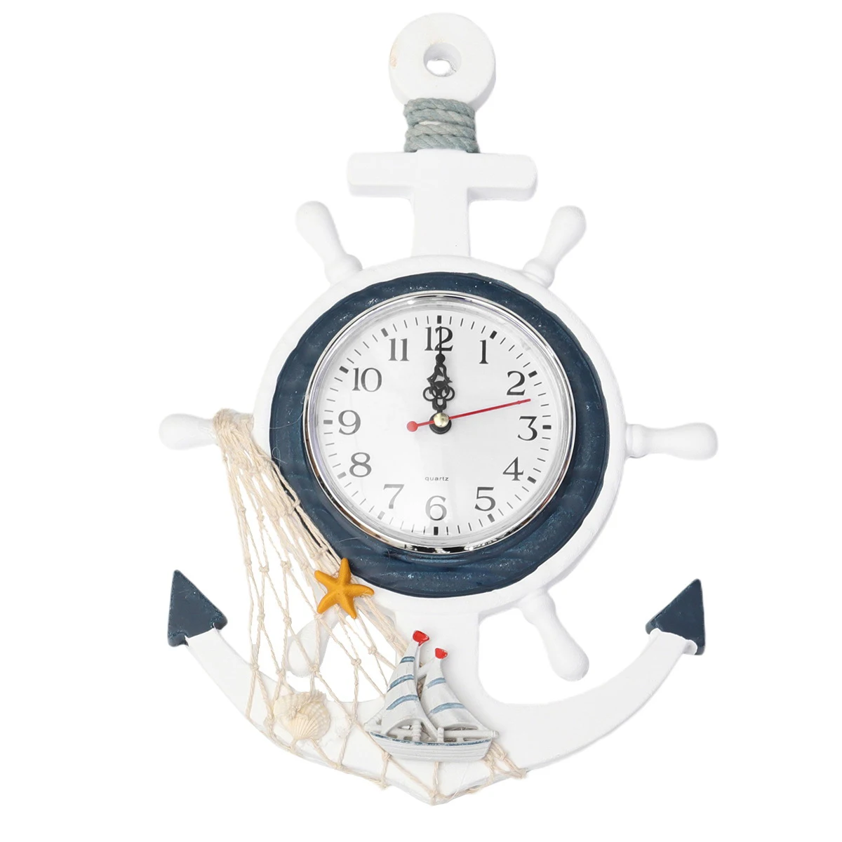 

Blue and White Rudder Clock Boat Anchor Hanging Wall Decorative Decorations Retro The Mediterranean Style