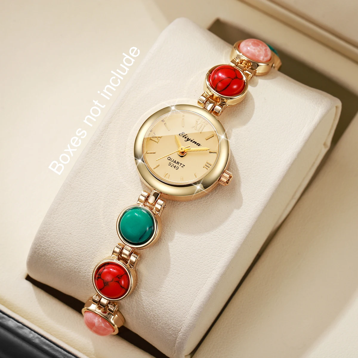 (Beads Color Random) 1/2PCS Elegant Beads Strap Women Watches Fashion Ladies Roma Dial Quartz Wristwatch (Without Box)