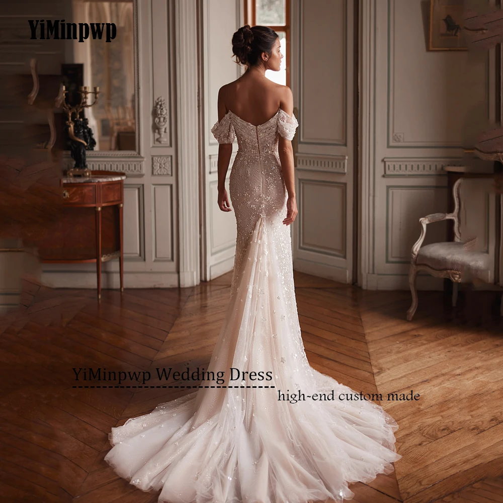 فساتين زفاف حورية البحر فاخرة 2025 بدون أكتاف مطرزة بالترتر وأكمام قابلة للانفصال على شكل قلب فيستدوس دي نوفيا مخصصة