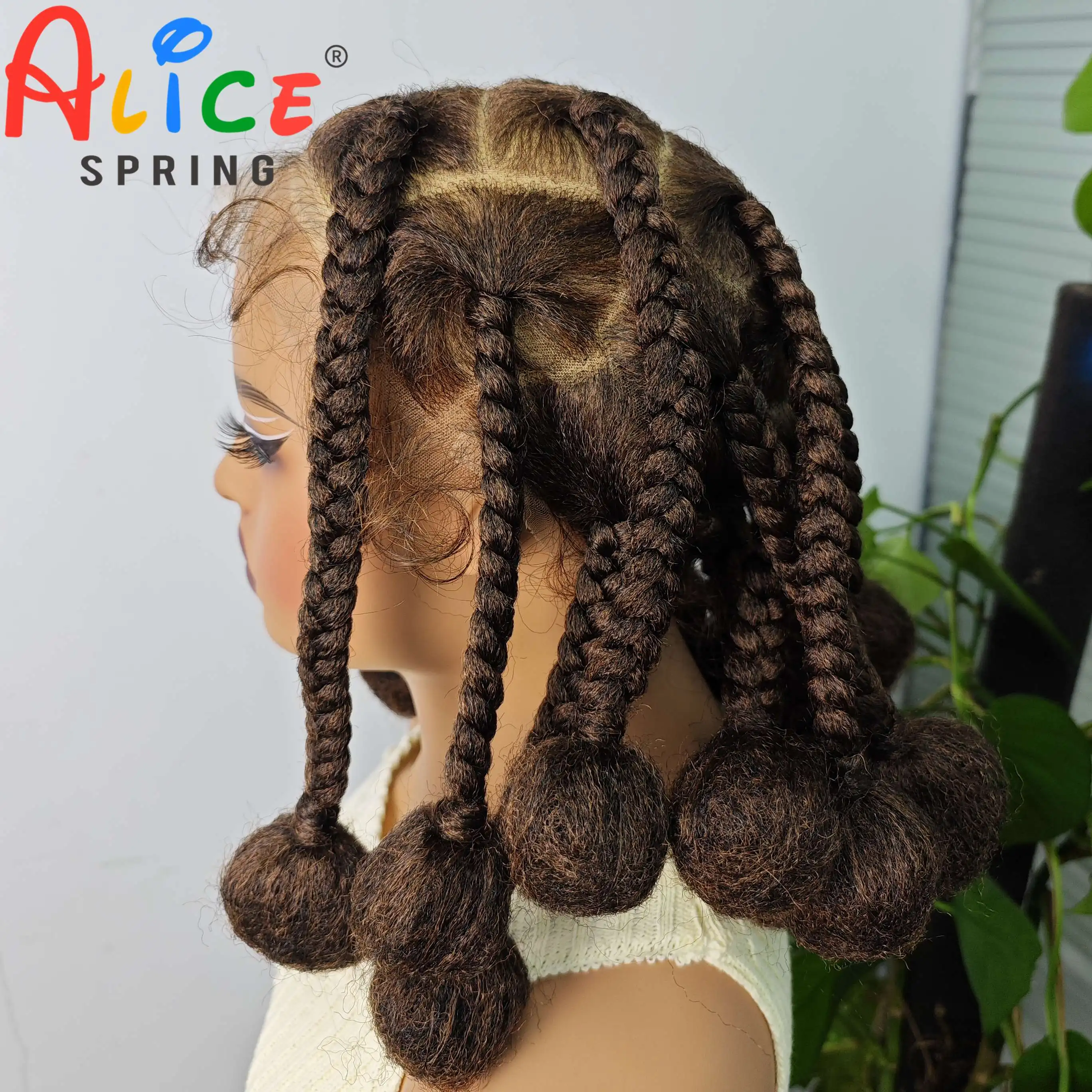 Chocolate Brown 12 Inches Synthetic Braided Wig Transparent Lace Front Kontless Box Braiding Wigs With Baby Hair for Black Women