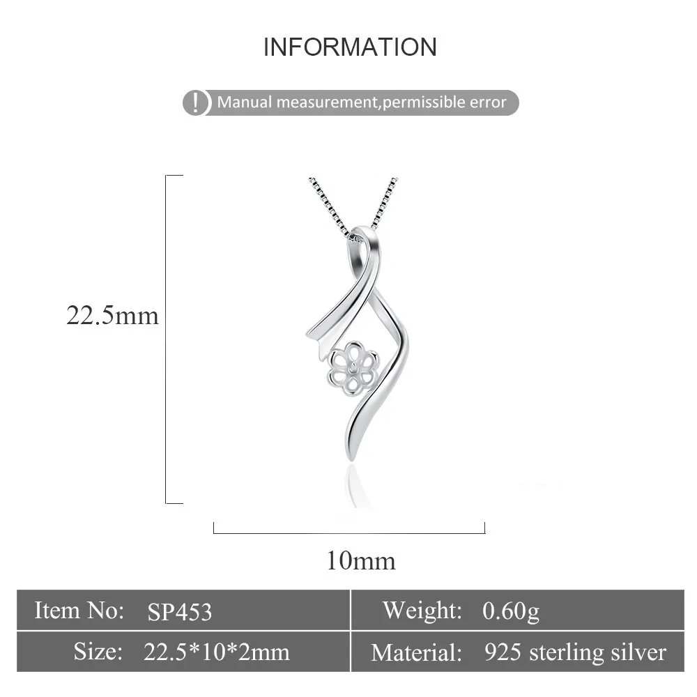 CLUCI Women Pure 100% 925 Sterling Silver Necklace Pendant Mounting DIY Round Akoya Pearl Fine Jewelry Charms Gifts SP453SB