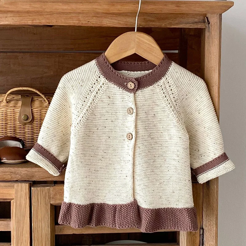 

2024 New Spring Korean Style Newborn Baby Girls Knitting Cardigan Baby Girl Knitted Clothing Toddler Baby Girls Sweater Coat