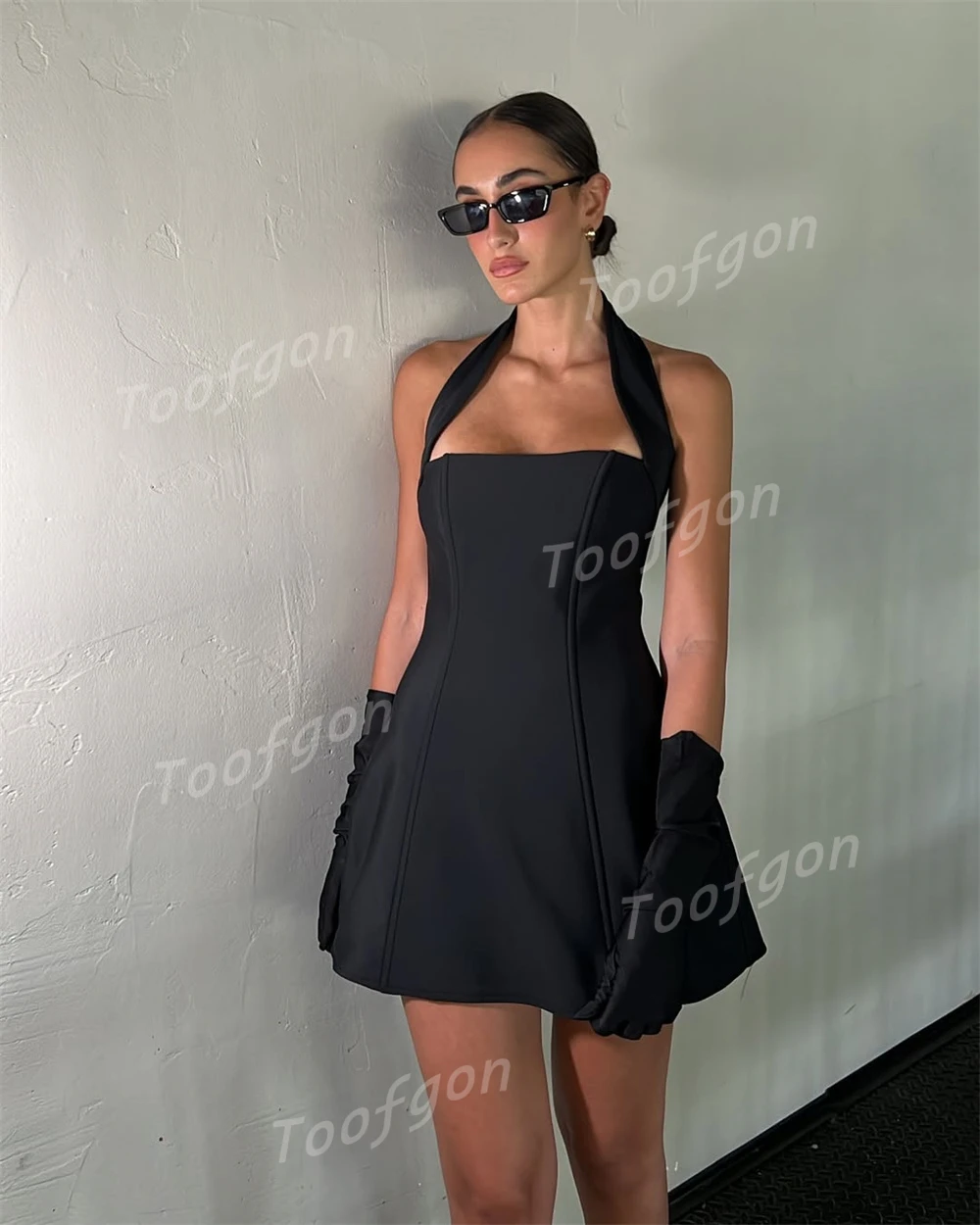 Toofgon courte Mini robes de bal personnalisé licou os robe de Cocktail femmes une ligne formelle fête retour fille robes