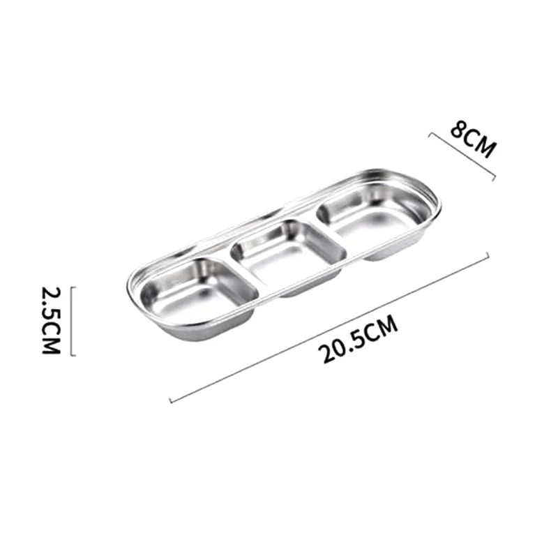 Stainless Steel Sauce Dish Spice Plates Gravy Boats Appetizer Serving Tray Rectangle Divided Oil Spice Dipping Tray Small Dish