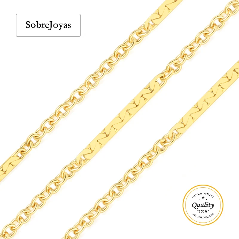 

11x1.2mm 14K Gold Filled Chain By Foot Unfinished Flat Bar Cable Chain Bar Link Necklace Chain Wholesale Gold Chain Supply